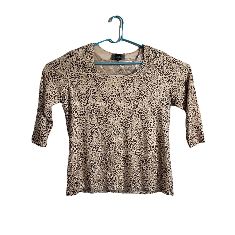 SLINKY BRAND Blouse Womens XL Top Cheetah Print‎ 3/4 Sleeve